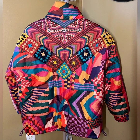 FARM Rio Reversible Patchwork Puffer Jacket with Crochet - Picture 6 of 10